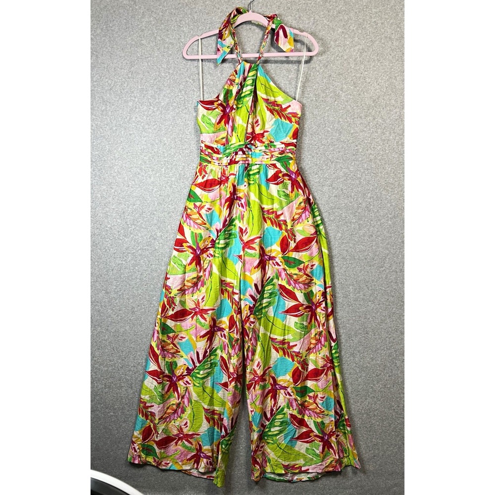 BTFL-life Womens M Tropical Floral Halter Wide Leg Jumpsuit Resort NWT (24)